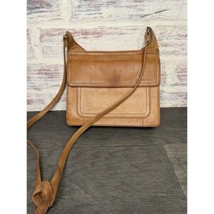 FOSSIL Vintage Pebbled Leather Shoulder Flap Bag Built-in Wallet Tan Organizer